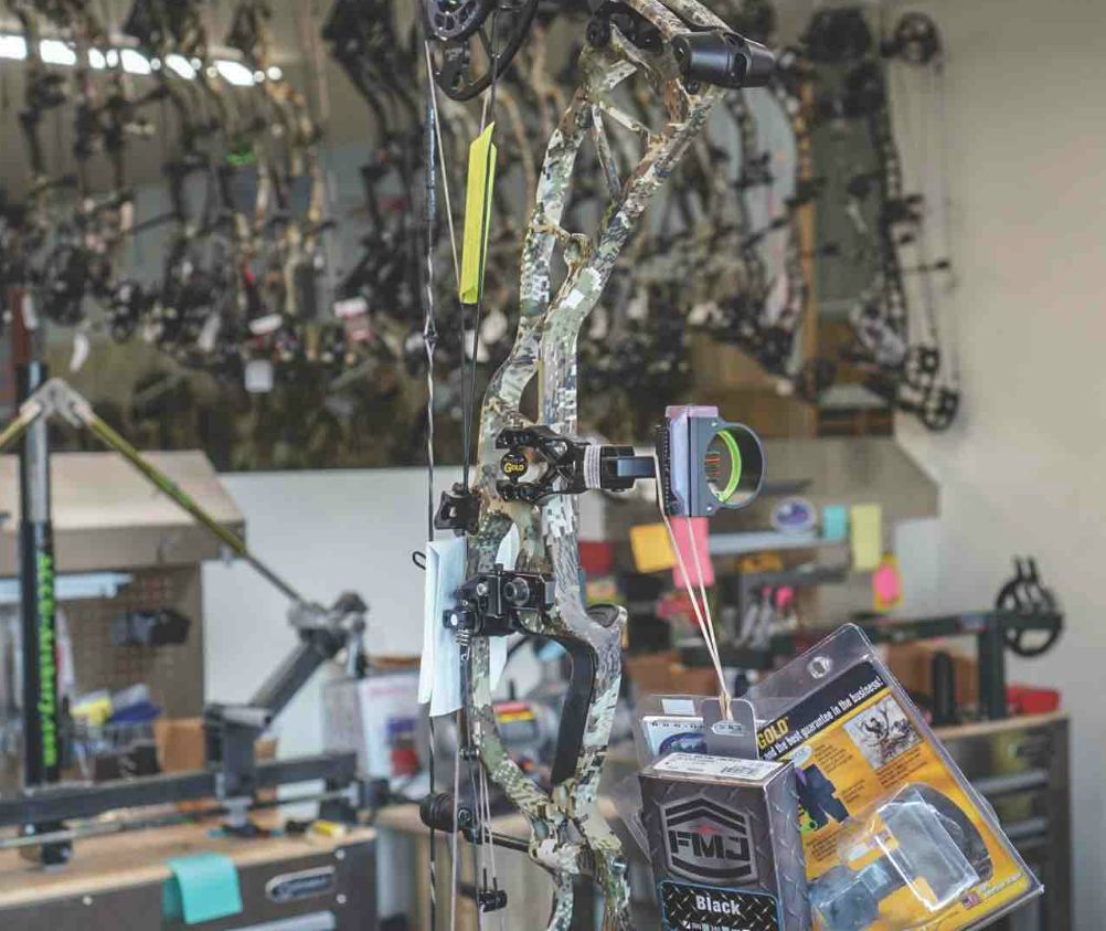 Bow on archery shop counter