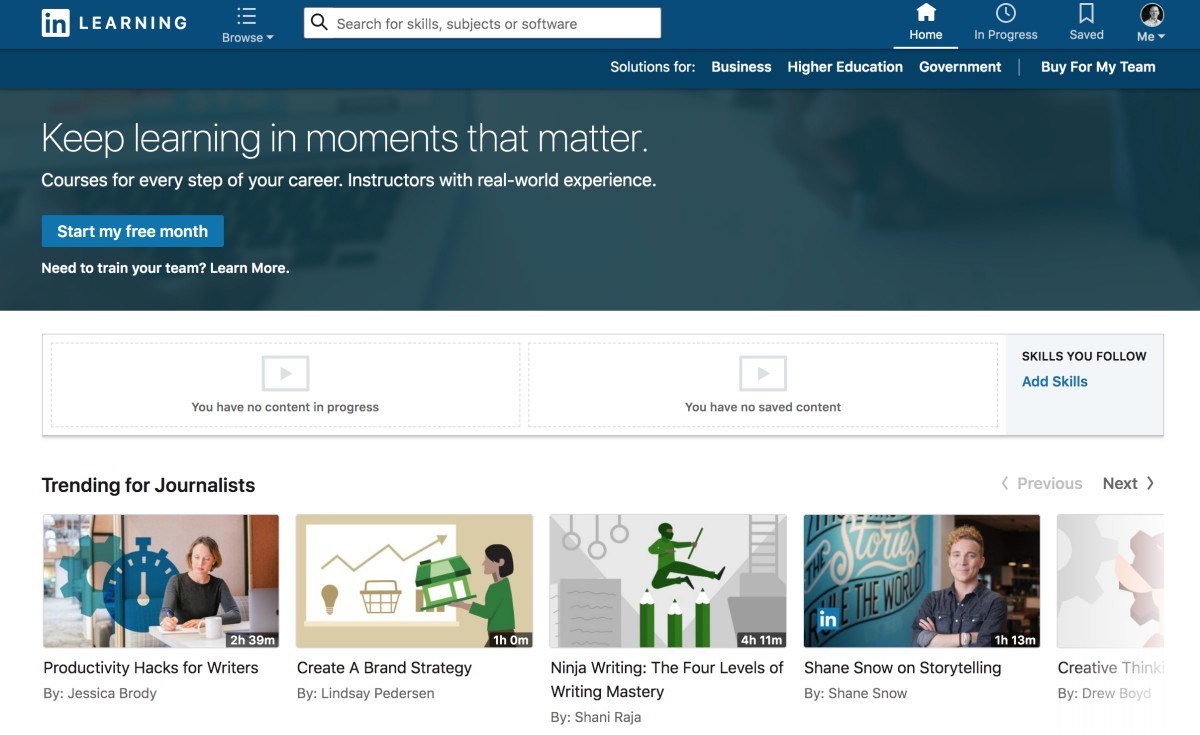 Linked In Learning page